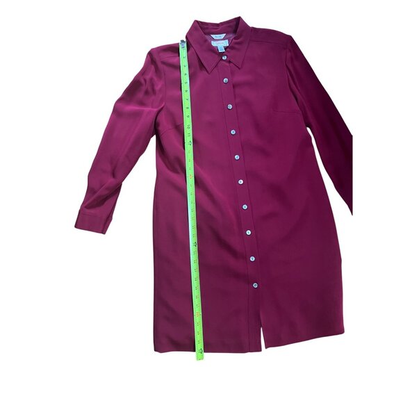 Talbots Petite Pure Silk Burgundy Shirt Dress With Belt & Button Front Size 14 - Picture 2 of 11